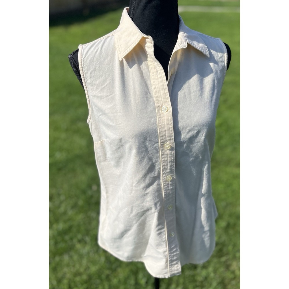 L.L.Bean Womens XS Sleeveless Button Front Shirt Cream Yellow 100% Cotton - Picture 5 of 10